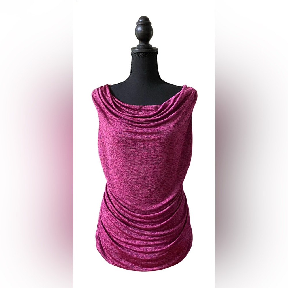 Apt. 9: Vibrant Metallic Magenta Brushed Black Sleeveless Draped Top